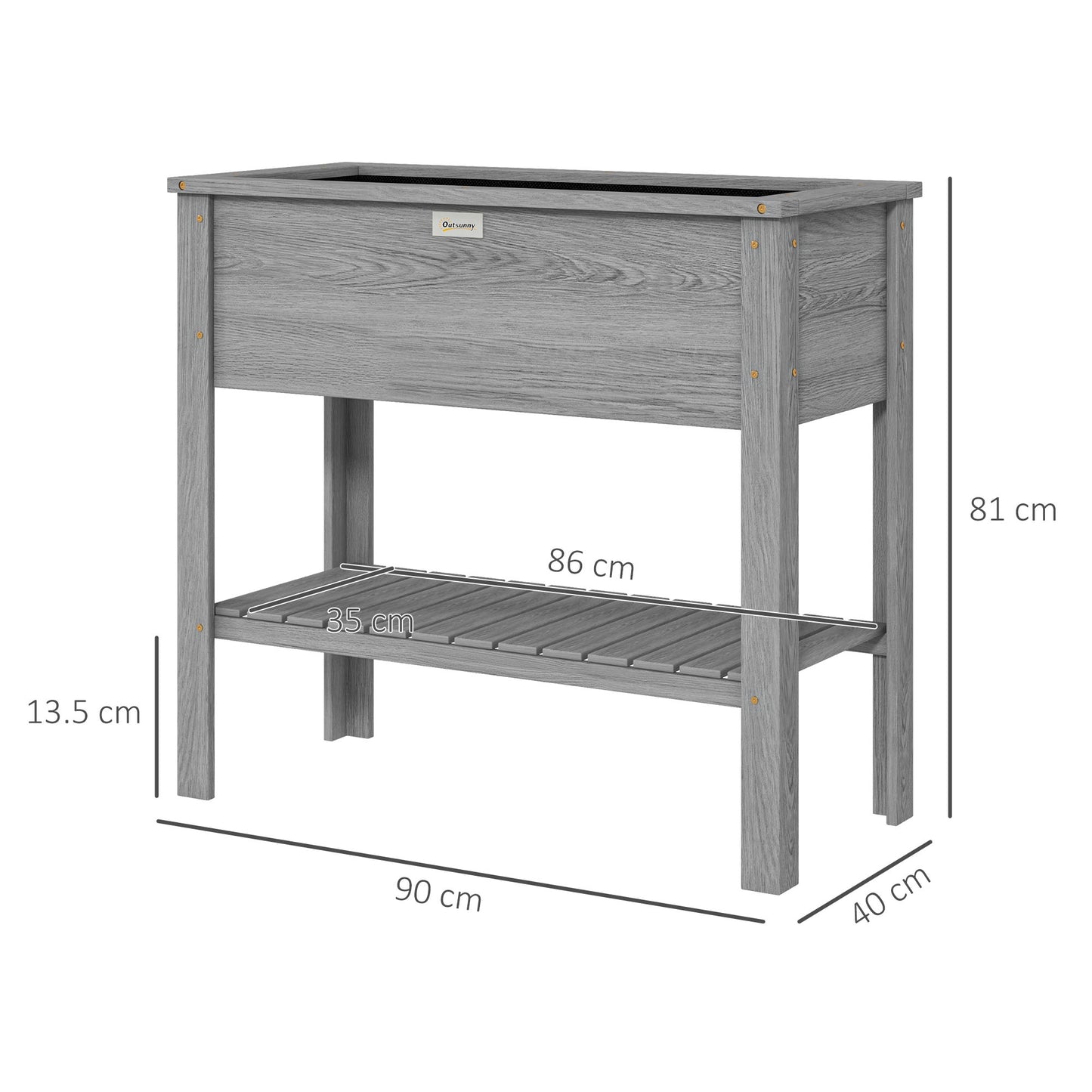 Outsunny Wooden Raised Garden Bed With Storage Shelf And Drainage Holes Elevated Planter Box On Legs Grey