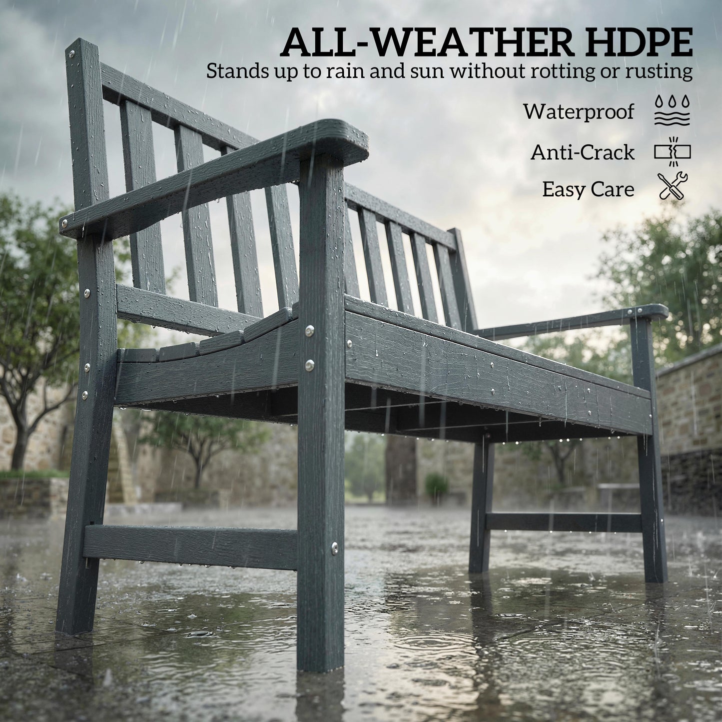 Outsunny 2 Seater HDPE Plastic Garden Bench With Armrests And Backrest Weatherproof Outdoor Furniture For Balcony