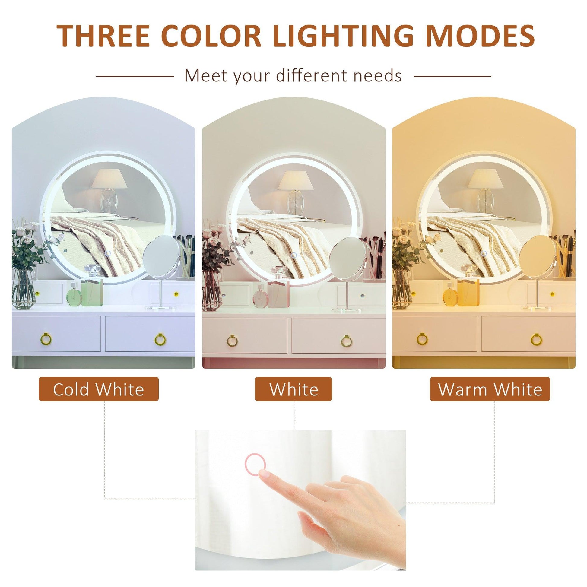 HOMCOM Modern White Vanity Set with LED Light - ALL4U RETAILER LTD