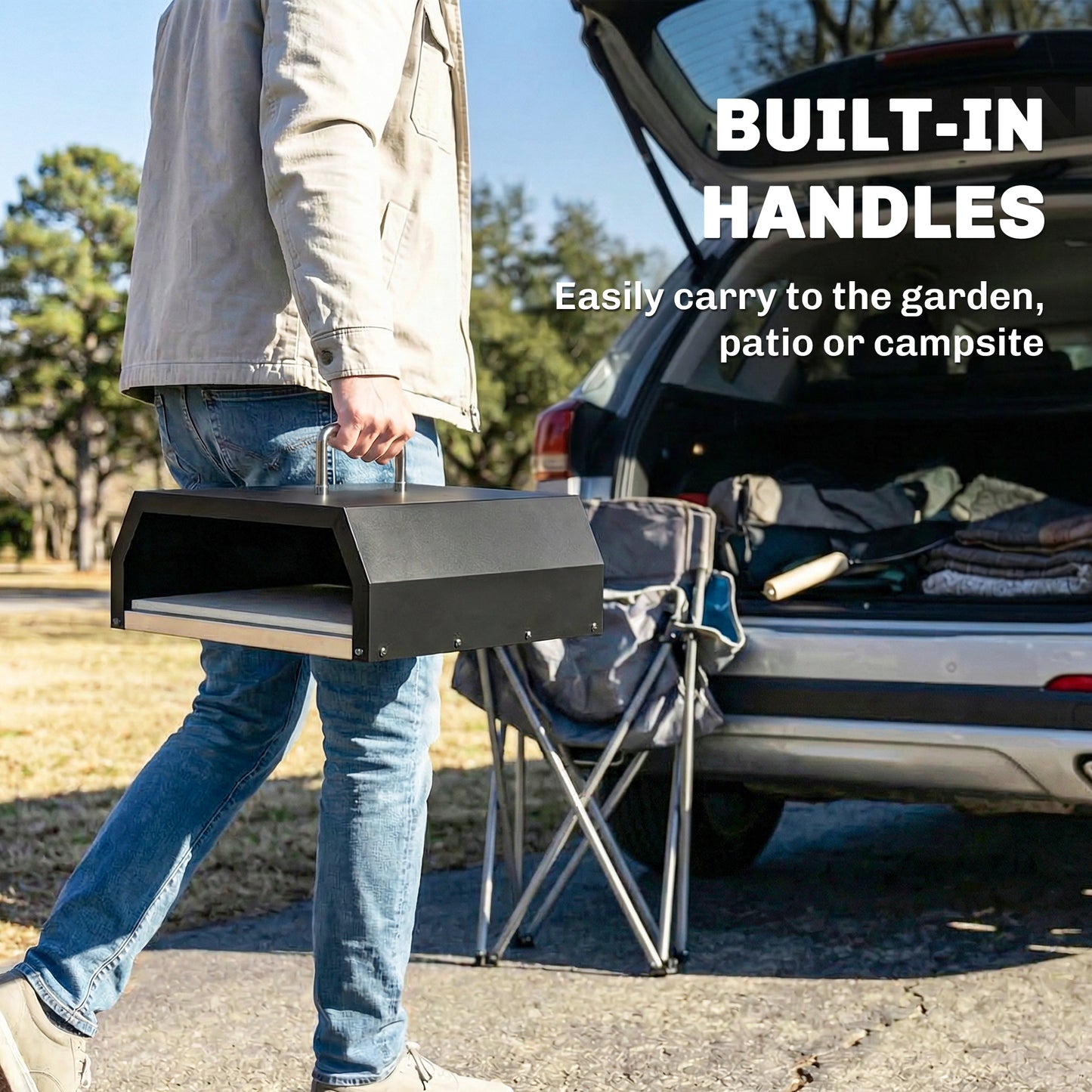 Outsunny 3 In 1 Outdoor Pizza Oven Portable Wood Fired Pizza Maker With Handles Stone And Peel Charcoal Grill