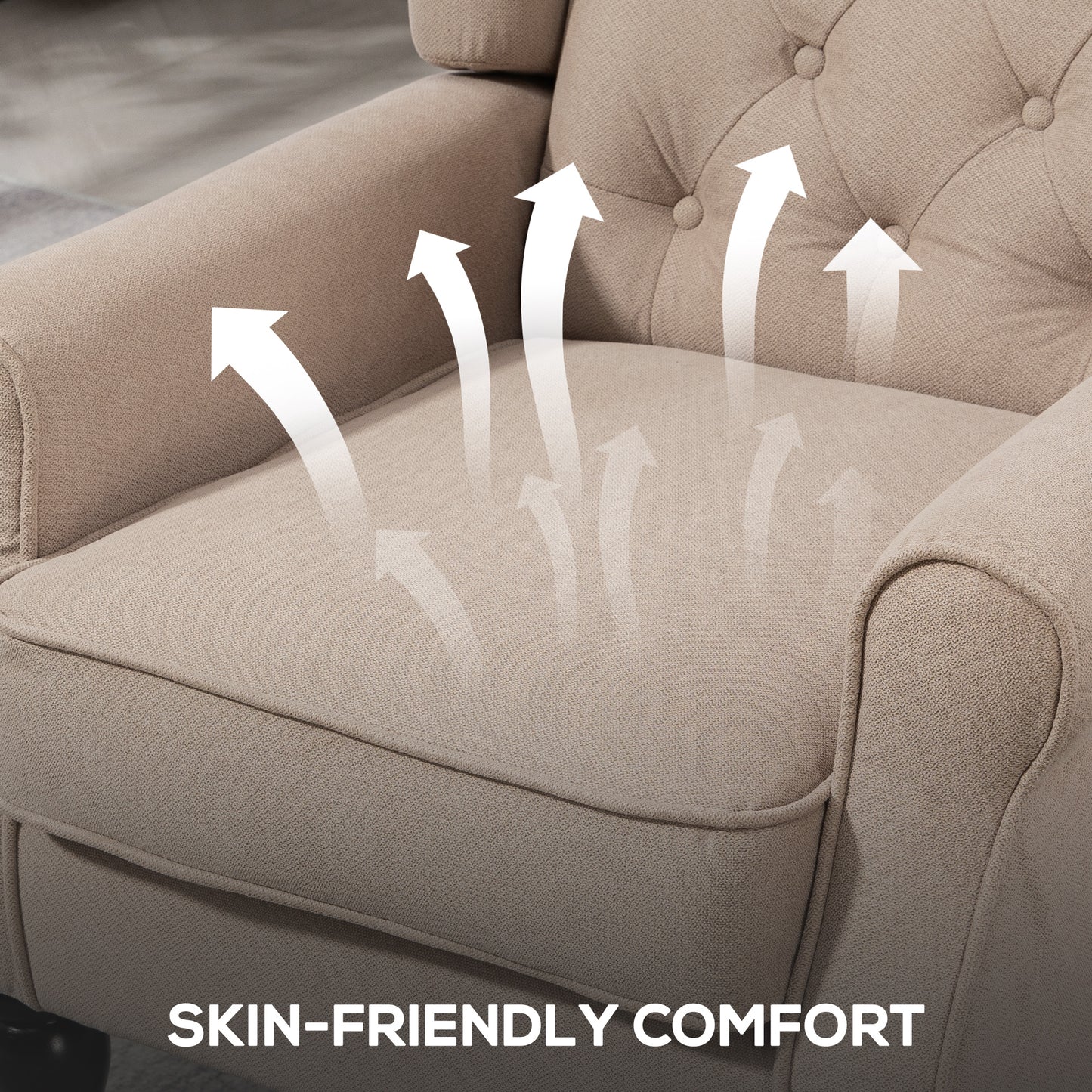 HOMCOM Wingback Accent Chair Tufted Upholstered Retro Style Beige For Living Room And Bedroom