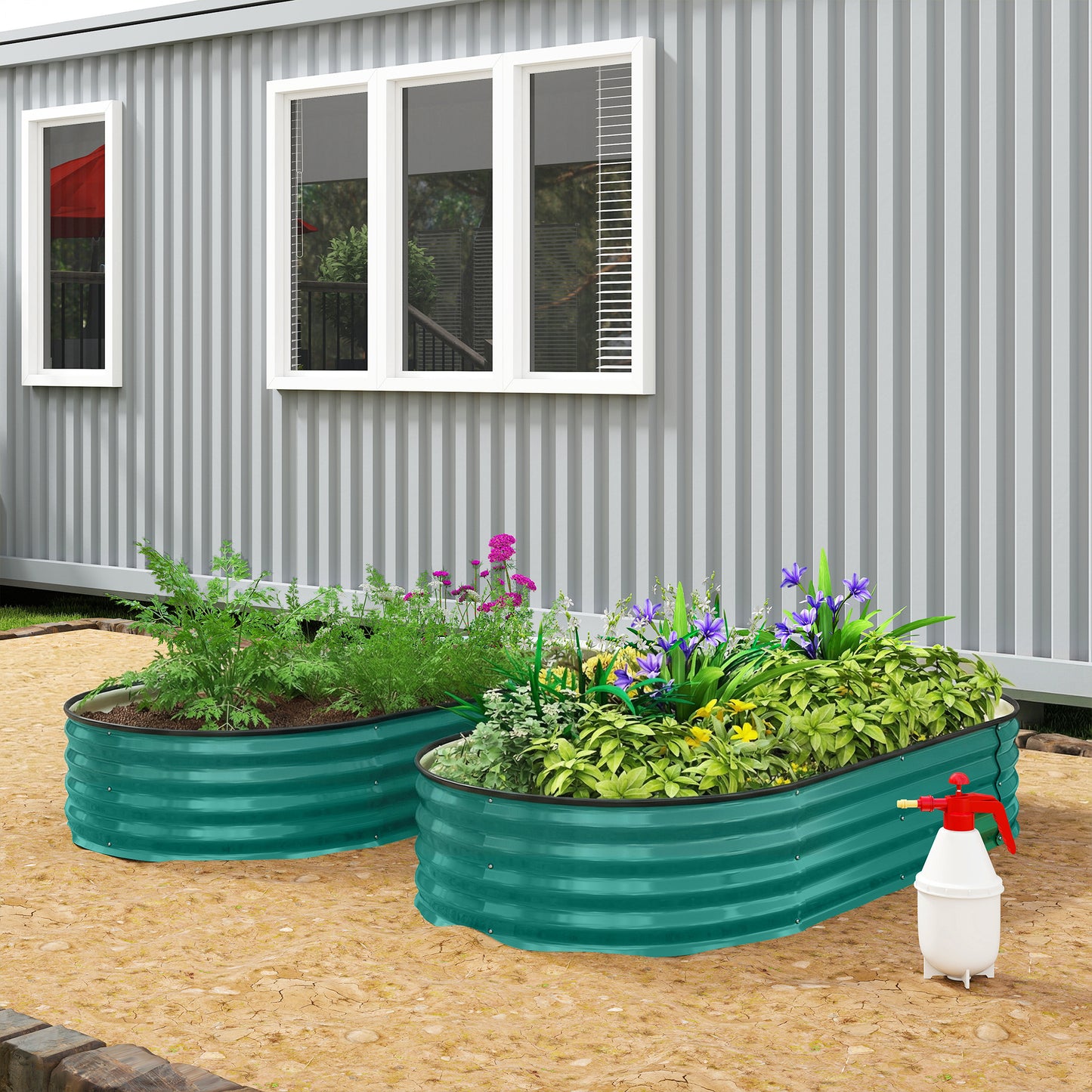 Outsunny Galvanised Raised Garden Bed With Safety Edging Light Green For Flowers Herbs Succulents