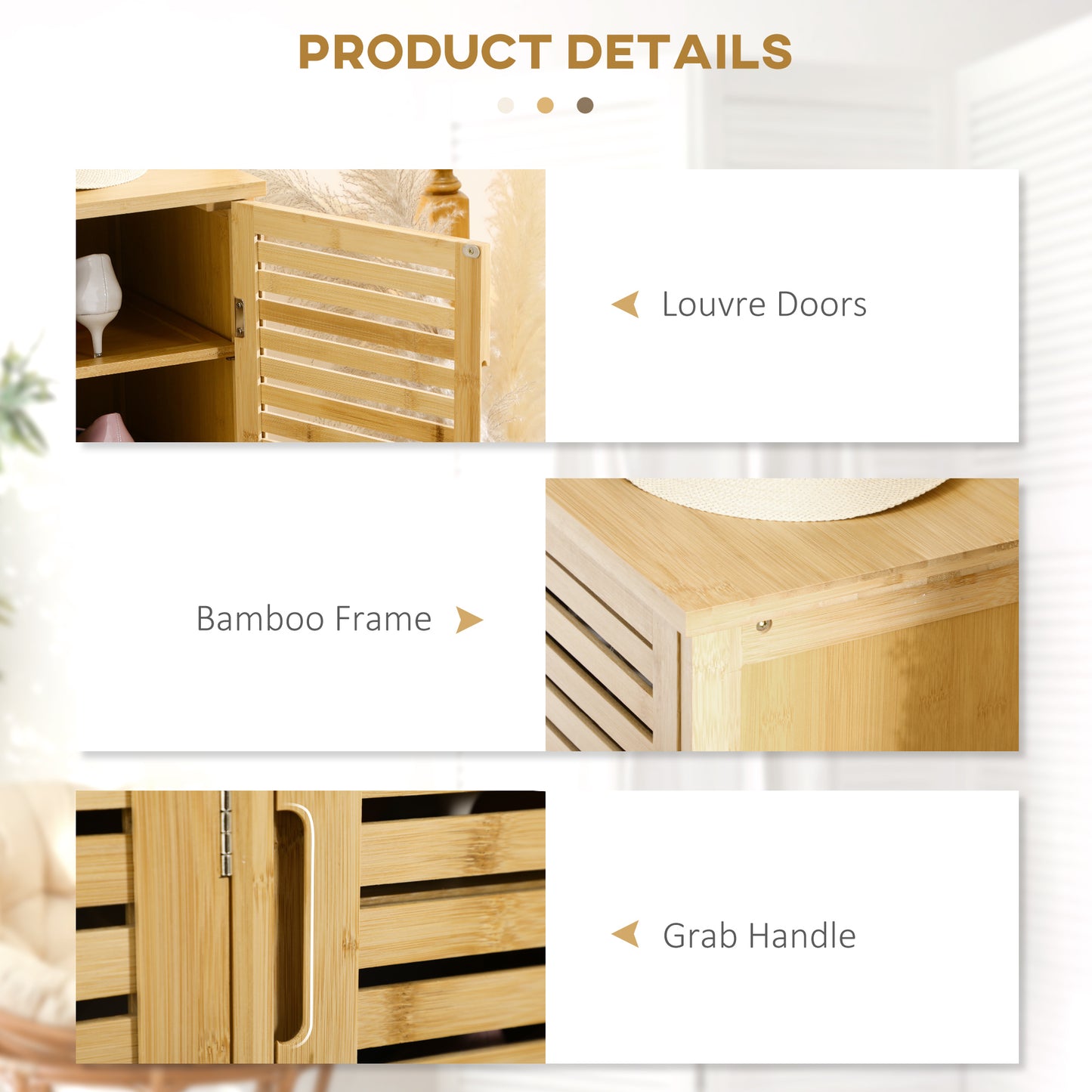 HOMCOM Rustic Shoe Cabinet 3 Door Storage with 8 Shelves Adjustable Upper and Lower Shelves Natural Wood Finish