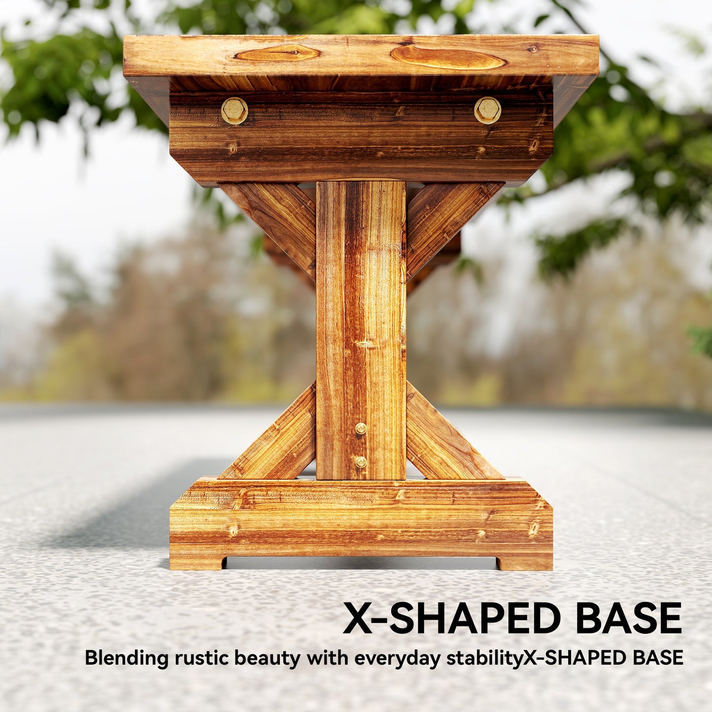 Outsunny Rustic Wooden Garden Bench Backless Outdoor Loveseat With X Shape Base For Porch Park Carbonized Finish