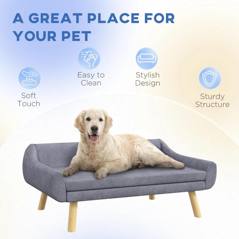 PawHut Dog Couch with Soft Cushion - Pet Sofa Bed with Wooden Frame - Removable Cover - for Medium and Large Dogs - Grey - ALL4U RETAILER LTD