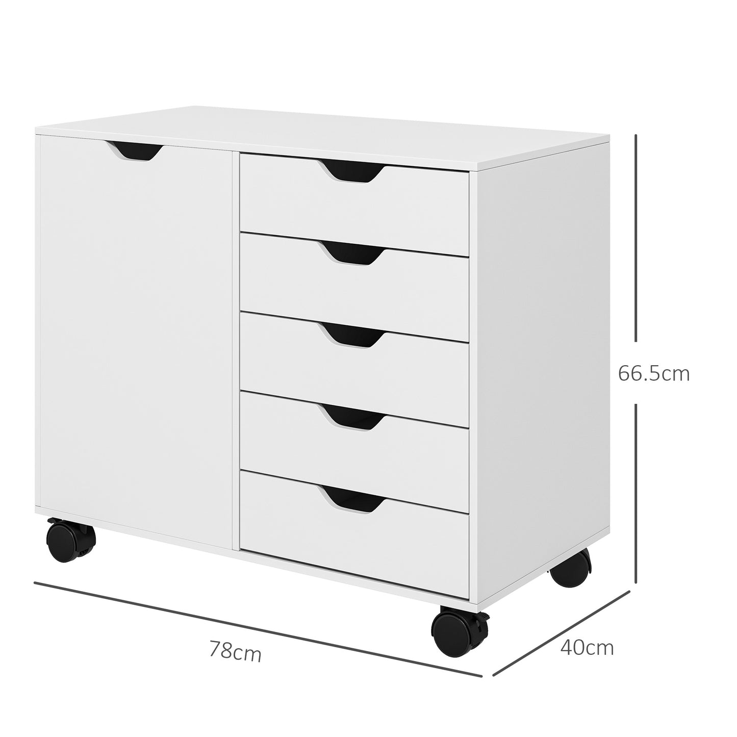 HOMCOM Rolling Mobile Filing Cabinet with 5 Drawers, Adjustable Shelf, and Printer Table for Home Office - ALL4U RETAILER LTD