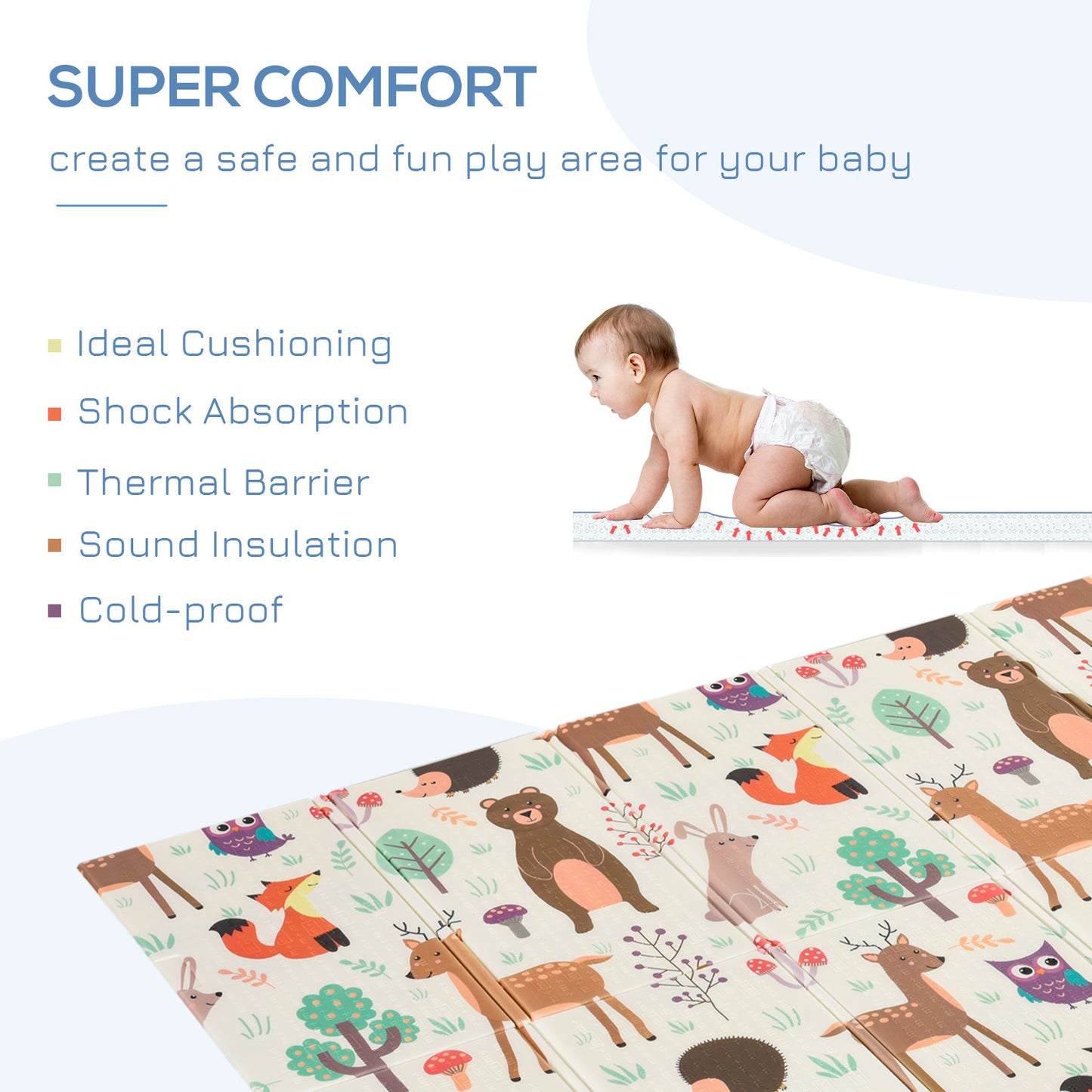 HOMCOM Reversible Foldable Foam Play Mat for Kids - Portable Educational Toddler Exercise Carpet - ALL4U RETAILER LTD