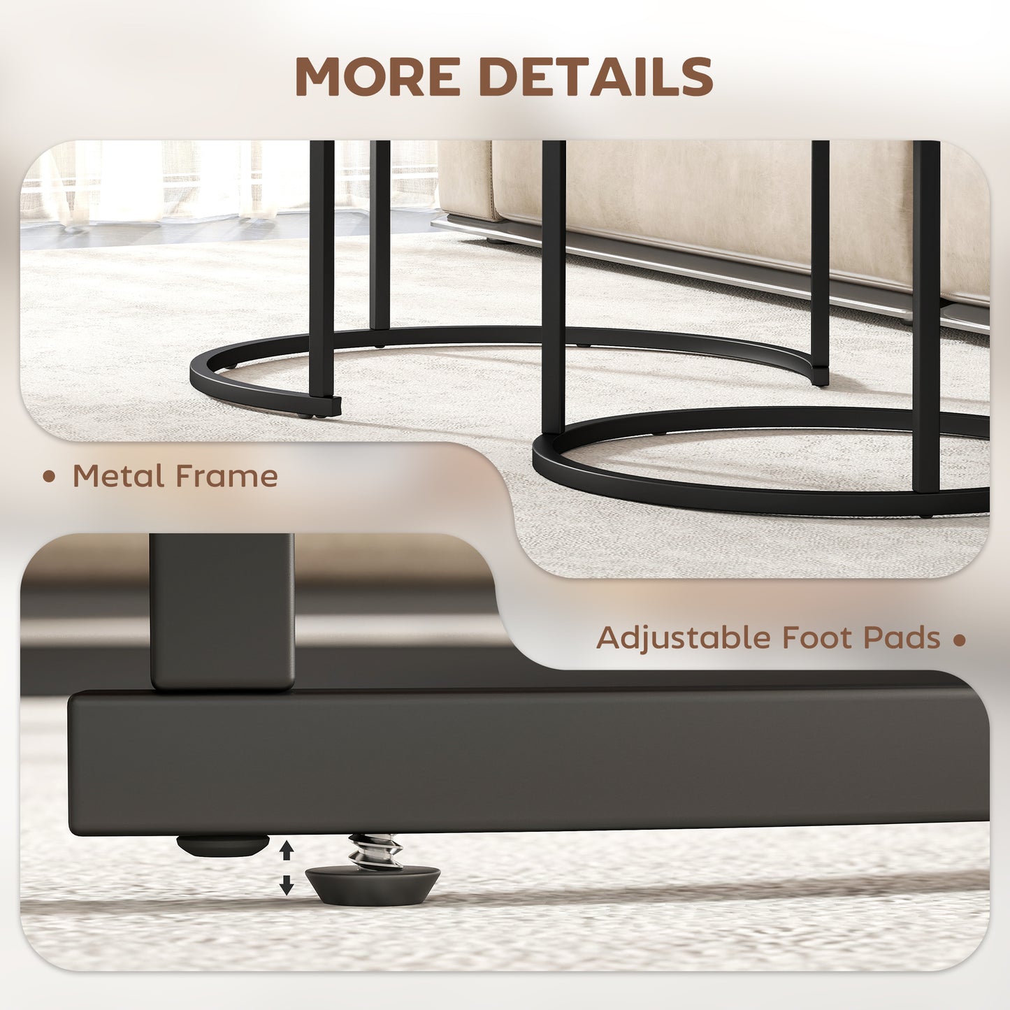 HOMCOM Coffee Table Set of 2 Round Nesting Tables with Metal Frame Rustic Brown Modern Living Room Side Tables