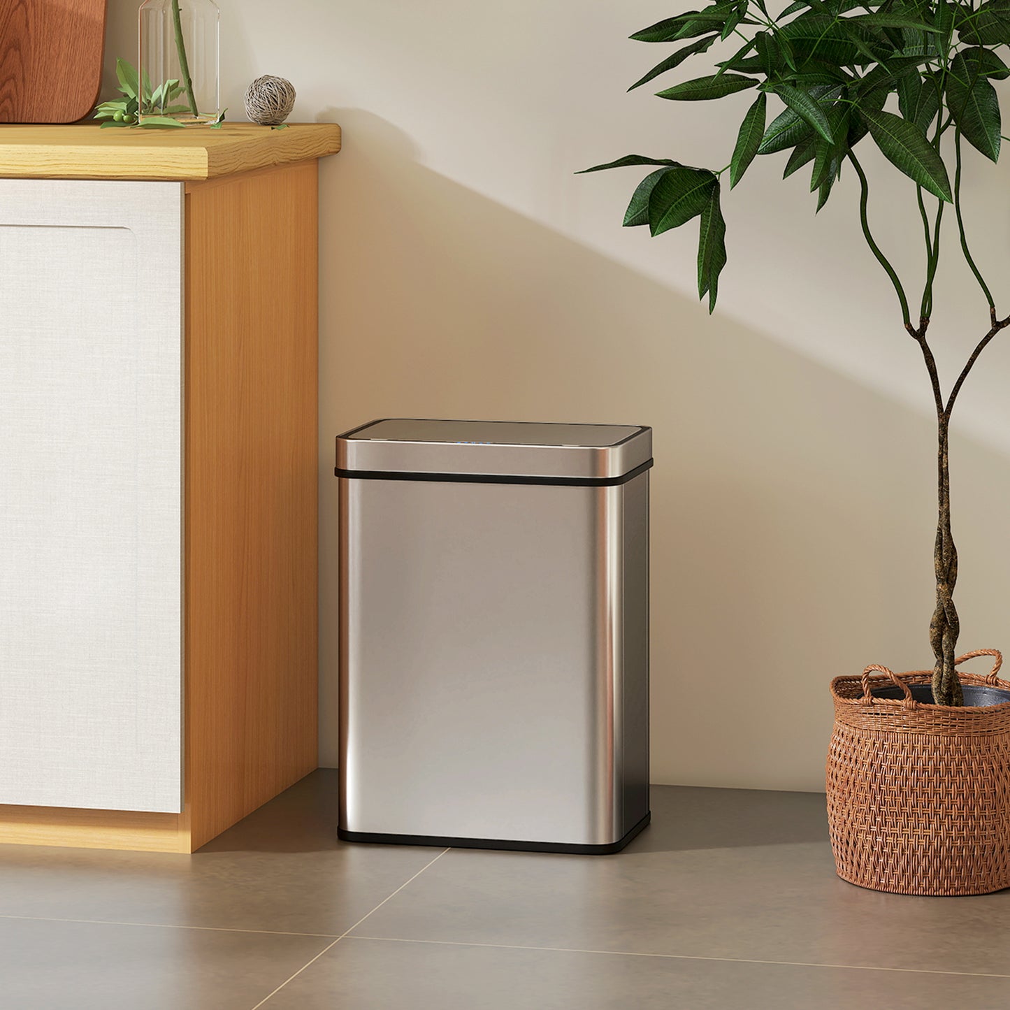 HOMCOM 50 L Sensor Bin with Soft-Close Lid, Fingerprint-Proof Stainless Steel, Silver Tone, Touchless Operation