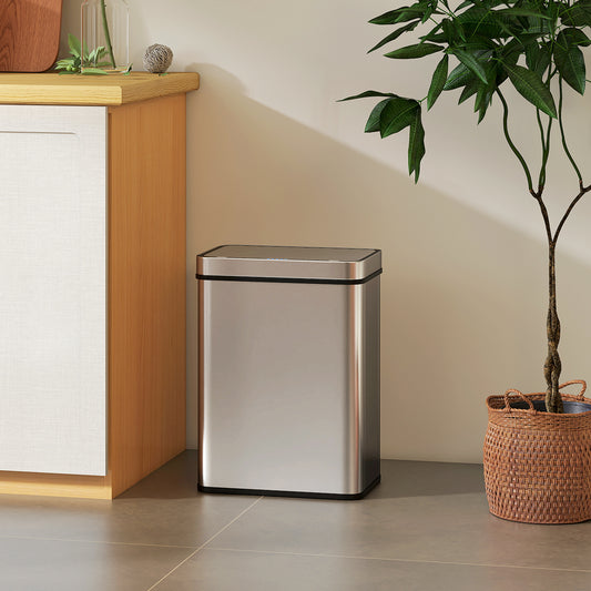 HOMCOM 50 L Sensor Bin with Soft-Close Lid, Fingerprint-Proof Stainless Steel, Silver Tone, Touchless Operation