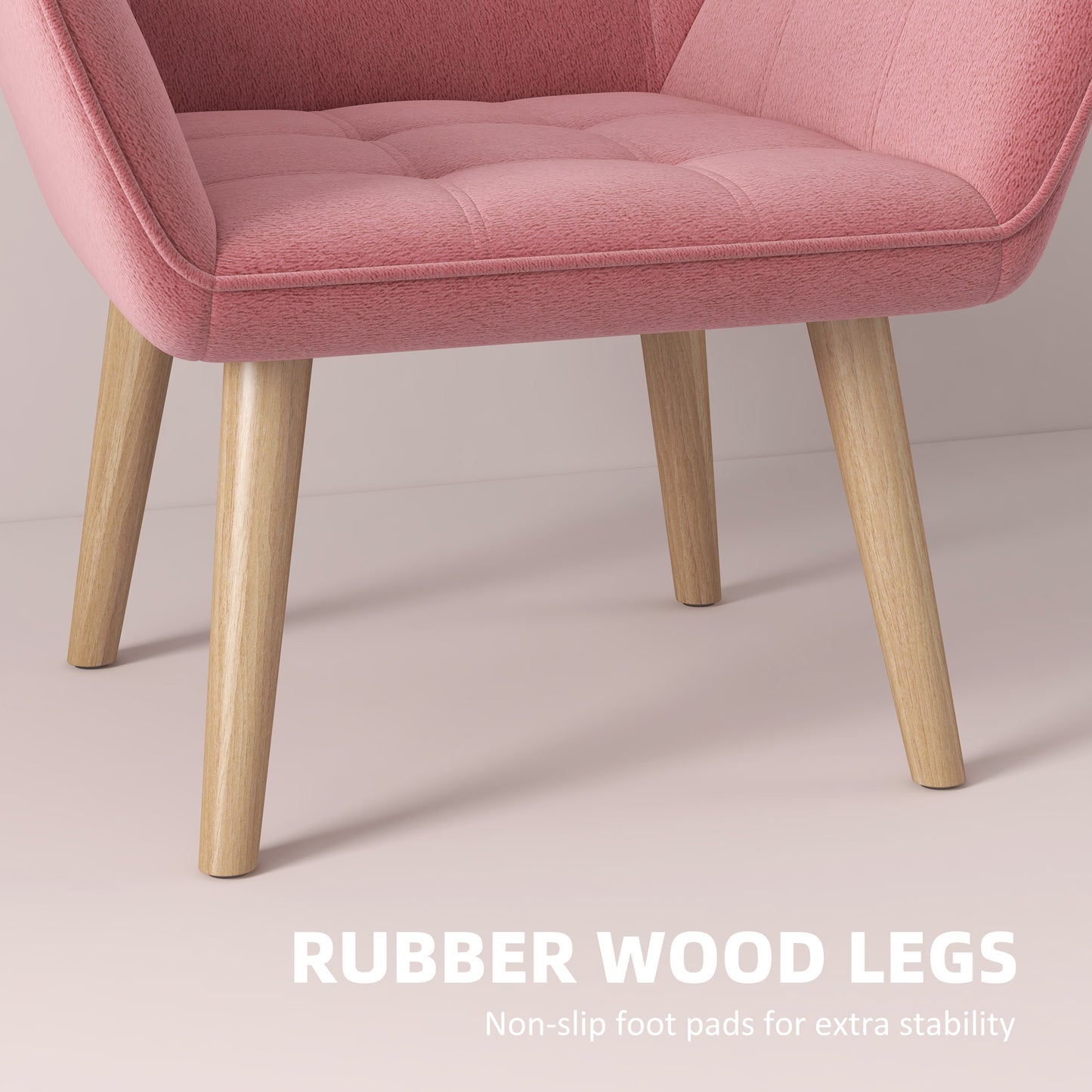 Set Of 2 Accent Arm Chairs With Slanted Back And Thick Padding Rubber Wood Legs In Pink For Living Room