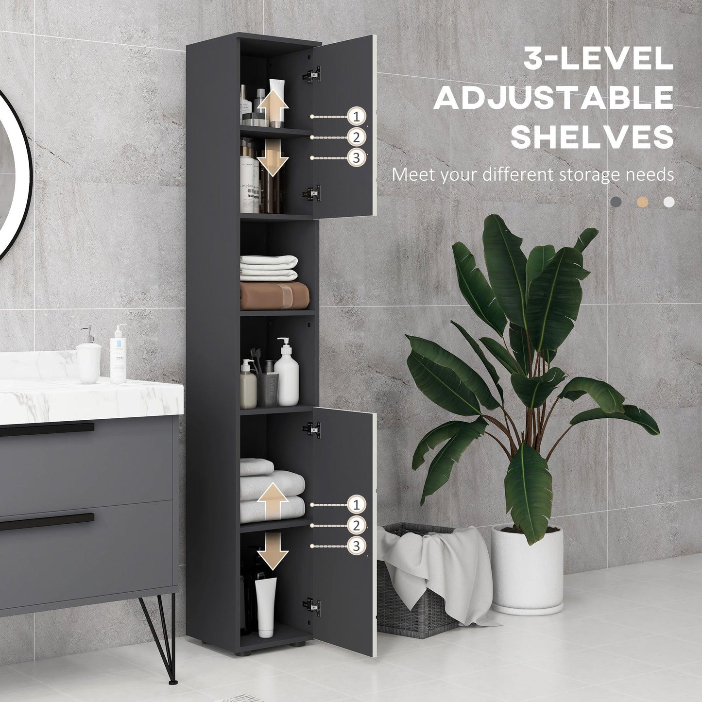 kleankin Tall Bathroom Storage Cabinet, Slim Bathroom Cabinet with Soft Close - ALL4U RETAILER LTD