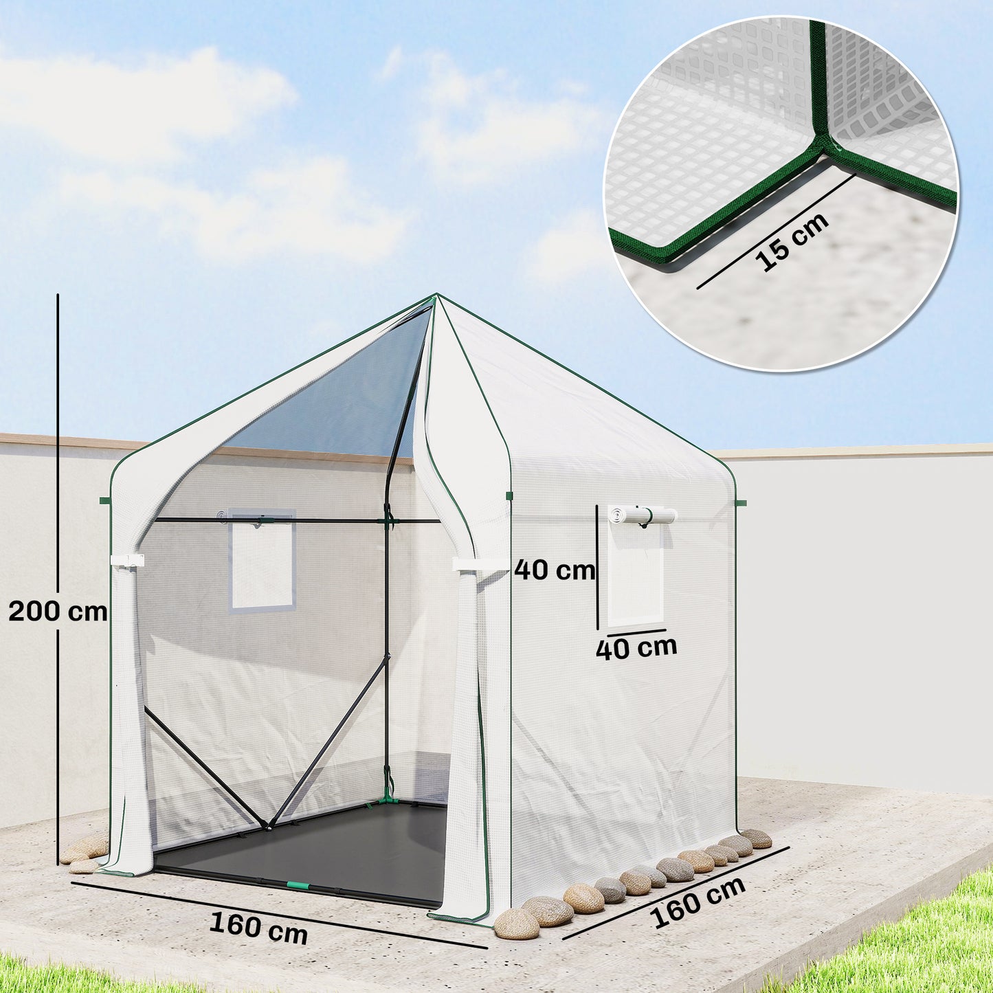 Outsunny Walk In Greenhouse For Outdoors With Steel Frame Large Plant House With Roll Up Door PE Ground Cover White