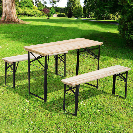 Outsunny Portable Folding Camping Picnic Table And Bench Set With Benches Wooden Trestle Table For Garden BBQ 120cm