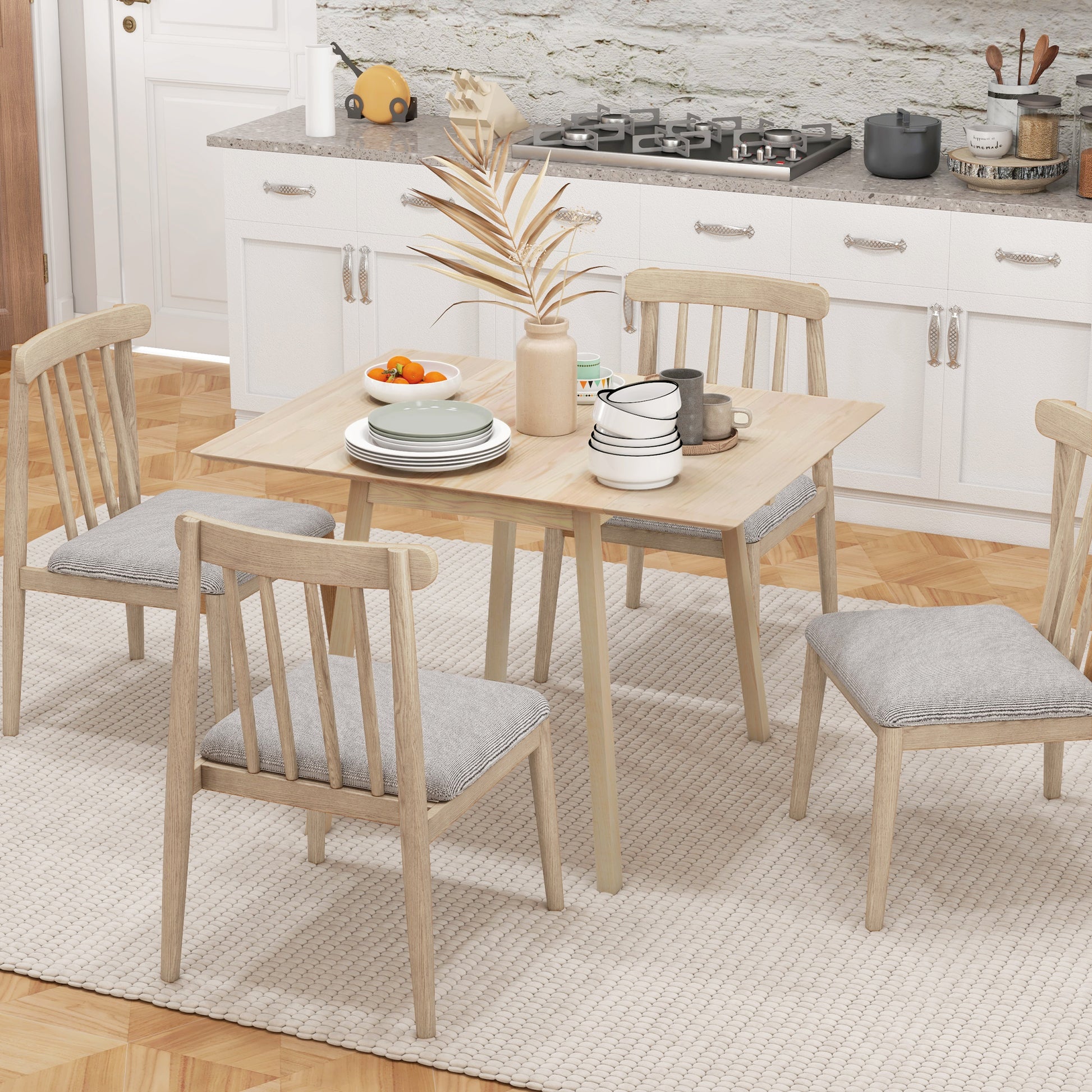 HOMCOM Compact Extendable Drop Leaf Dining Table for Small Spaces, Natural Pine Wood Finish, Seats 2-4 - ALL4U RETAILER LTD