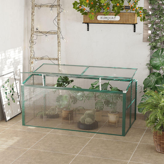 Outsunny Aluminium Cold Frame Greenhouse Planter with Openable Top 130x70x61cm - ALL4U RETAILER LTD