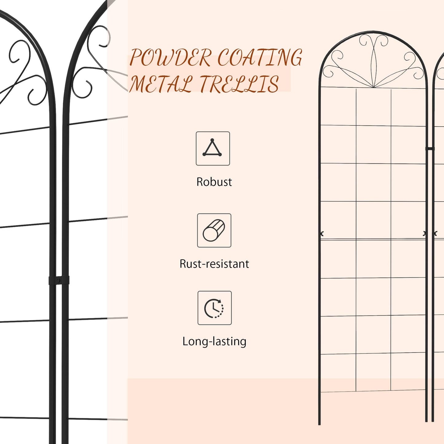 Outsunny Metal Trellis Set of 2, Garden Trellis for Climbing Plants Support Frames, Grid Design - ALL4U RETAILER LTD