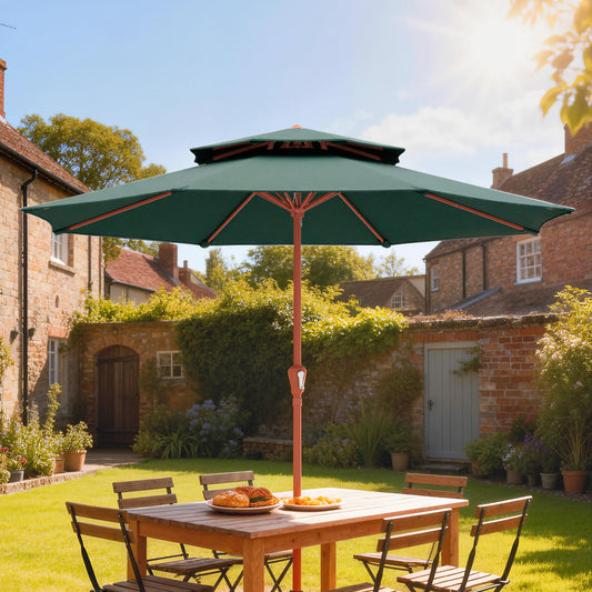 Outsunny 2.7 Meter Garden Parasol With Double Top Canopy Outdoor Market Table Umbrella With Crank System Green