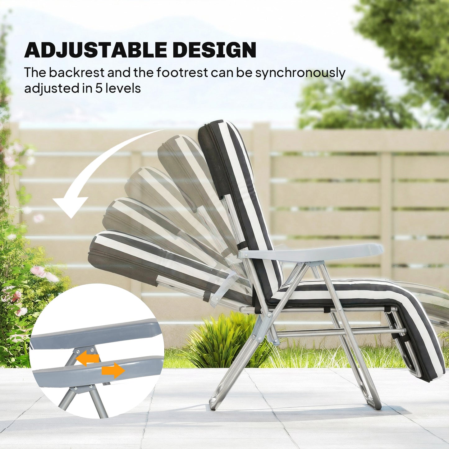 Outsunny Set of 2 Foldable Patio Sun Loungers with Adjustable Backrest and Cushions Grey and White