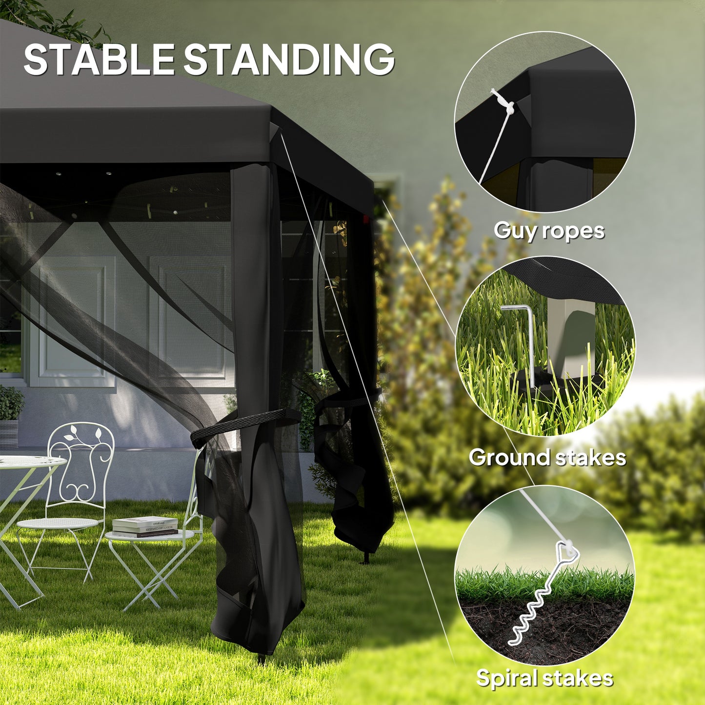 Outsunny 3 X 3 M Pop Up Gazebo With 420D Canopy Removable Mesh Sidewall Netting Carry Bag Black