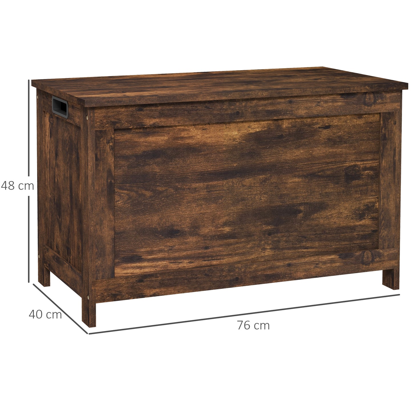 HOMCOM Storage Chest Bench With 2 Safety Hinges And Cut Out Handles Rustic Brown Wooden Toy Box For Living Room