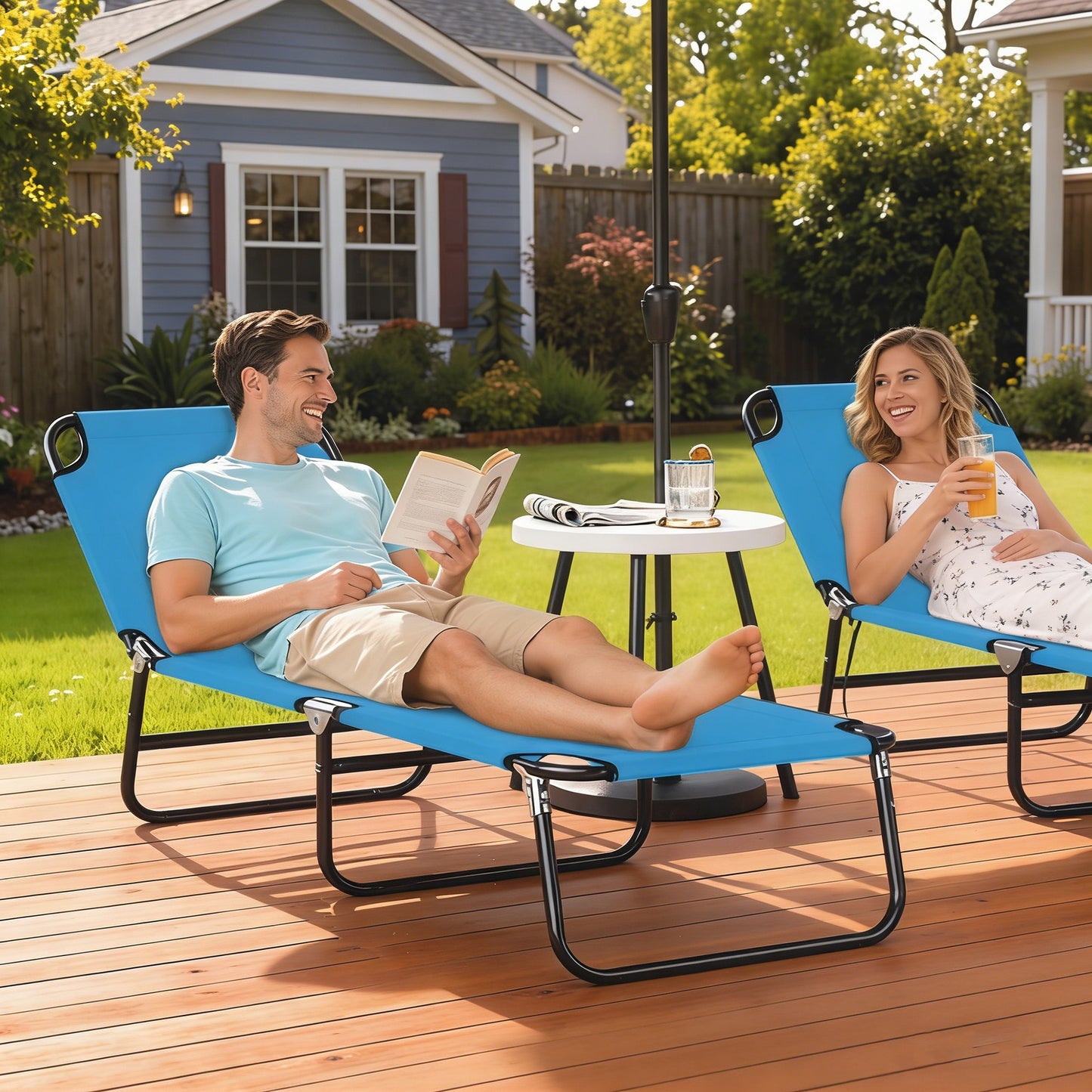 Outsunny Garden Sun Lounger With Five Position Adjustable Back In Sky Blue Folding Outdoor Lounge Chair