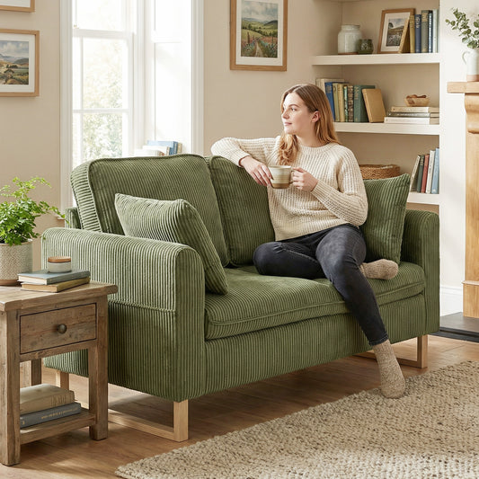 HOMCOM Two Seater Sofa Loveseat 140 Cm With Spring Cushions Metal Legs And Two Pillows Dark Green