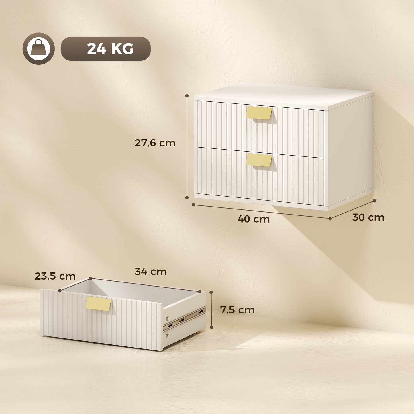 HOMCOM Set Of 2 White Floating Wall Mounted Nightstands With Drawers