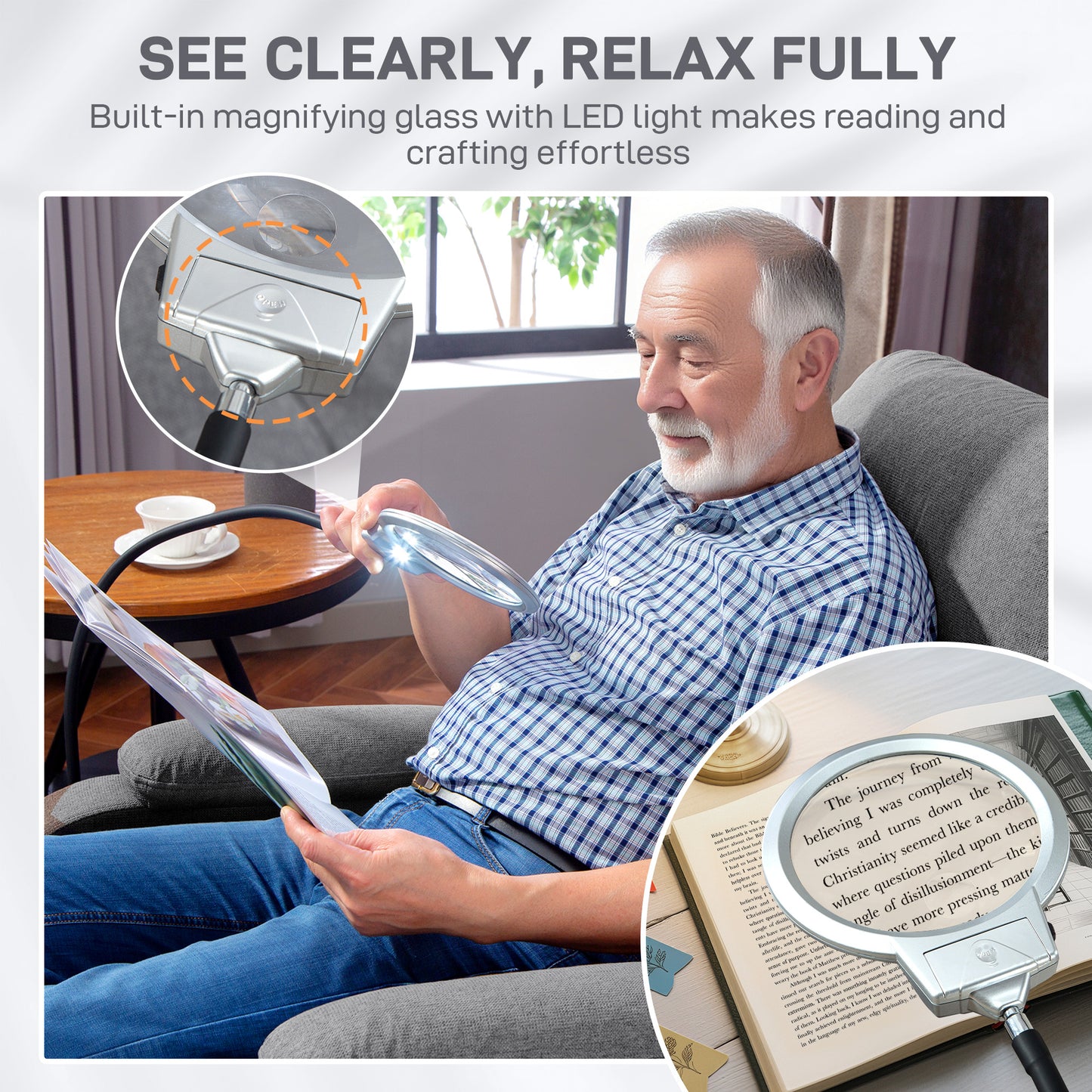 HOMCOM Electric Rise And Recline Armchair With Built In LED Reading Light For Mobility Grey