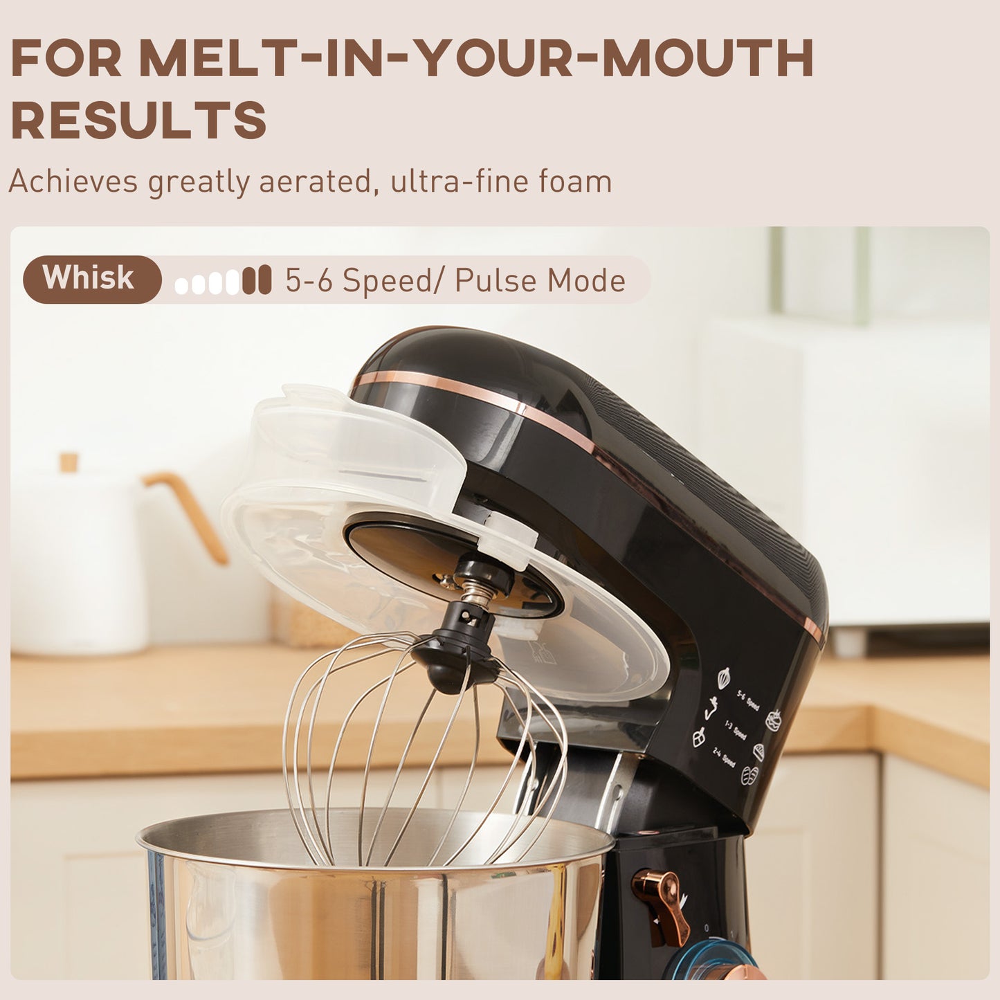 HOMCOM Stand Mixer 1400W 6 Speed Pulse Tilt Head with 5L Stainless Steel Bowl Dough Hook Whisk Splash Guard Beater