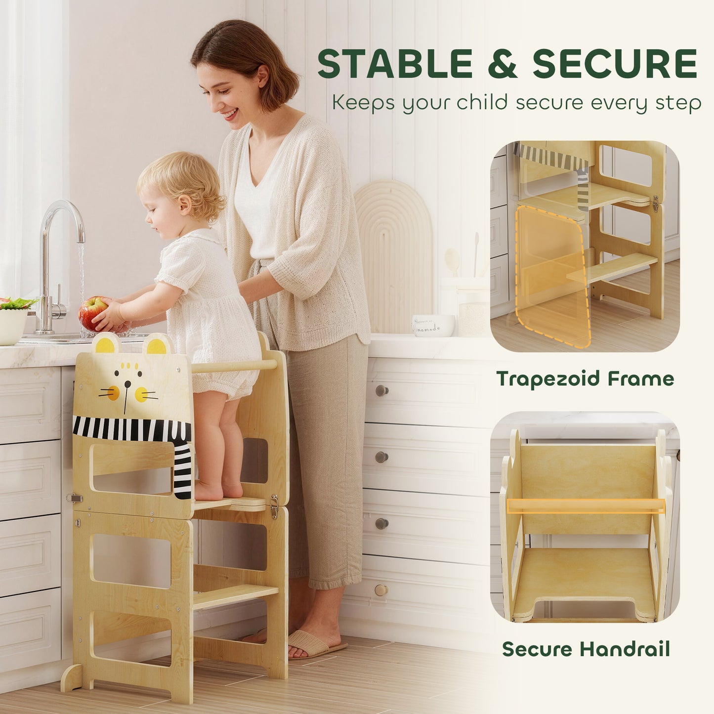 AIYAPLAY Cat Shaped Toddler Step Stool With Chalkboard Standing Tower Three In One Desk Conversion Kitchen Counter