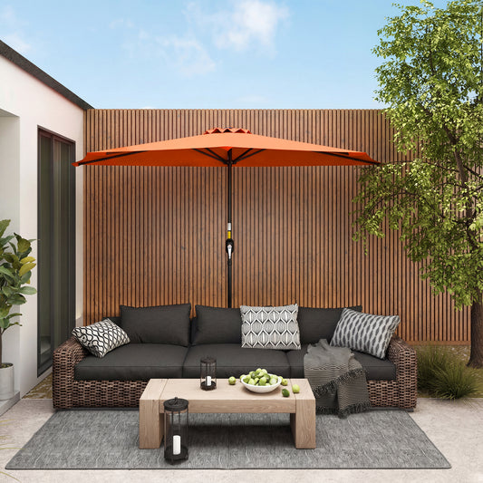 Outsunny Orange Half Round Parasol Umbrella for Balconies and Small Gardens Outdoor Patio