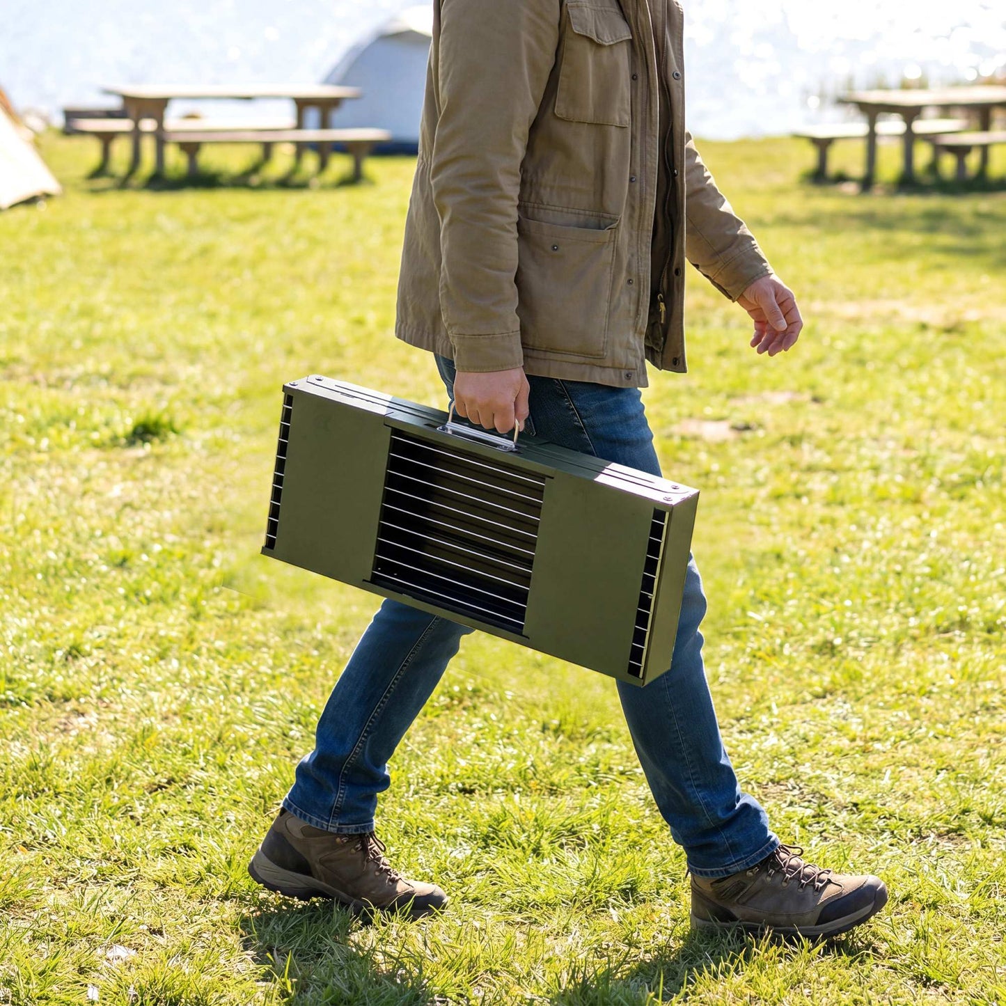 Outsunny Portable Foldable Charcoal BBQ Grill for Camping and Picnics with Two Side Shelves and Handle Green