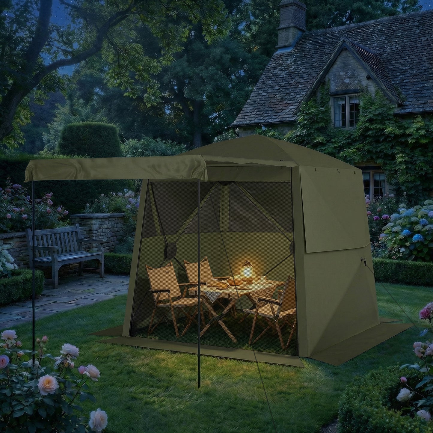 Outsunny Pop Up Gazebo Waterproof Instant Shelter With Awning Mesh Windows For Camping Patio 2 X 2 M Army Green
