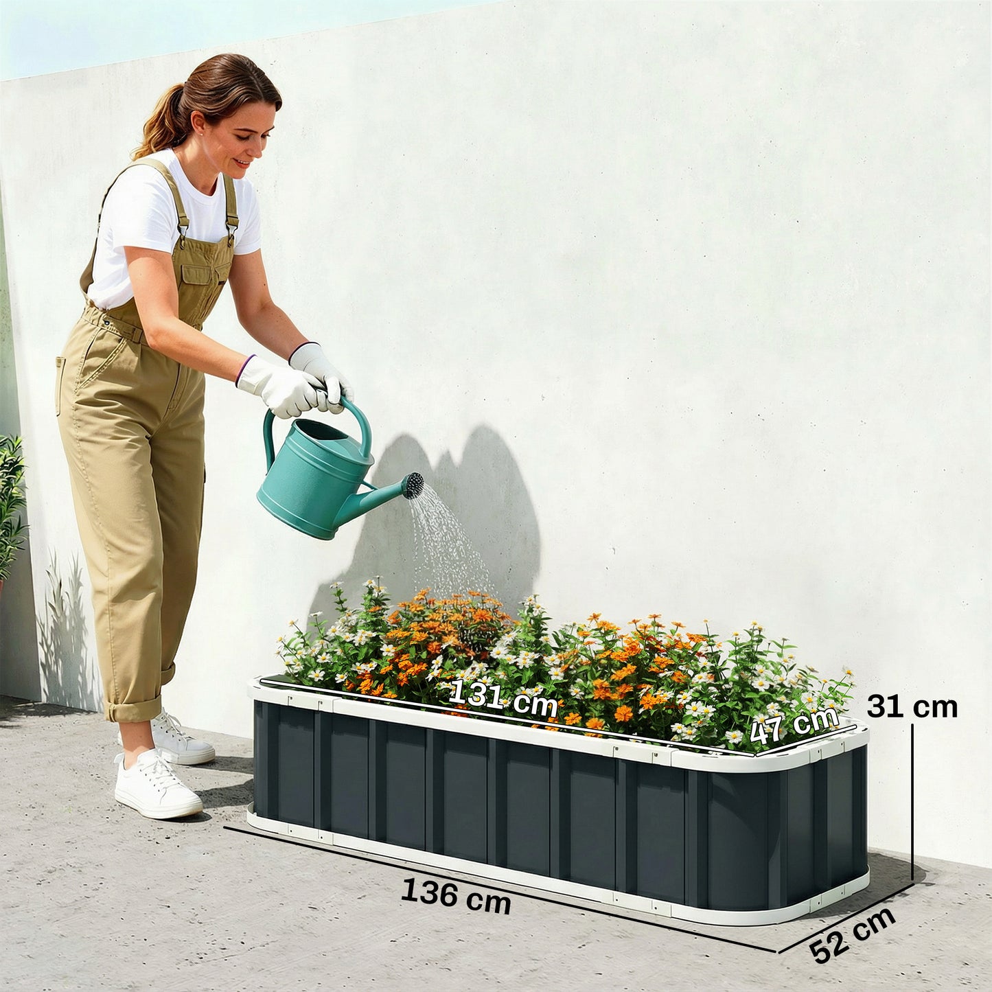 Outsunny Galvanised Raised Garden Bed Steel Planter Open Bottom Design With Folded Edges And Gloves Dark Grey