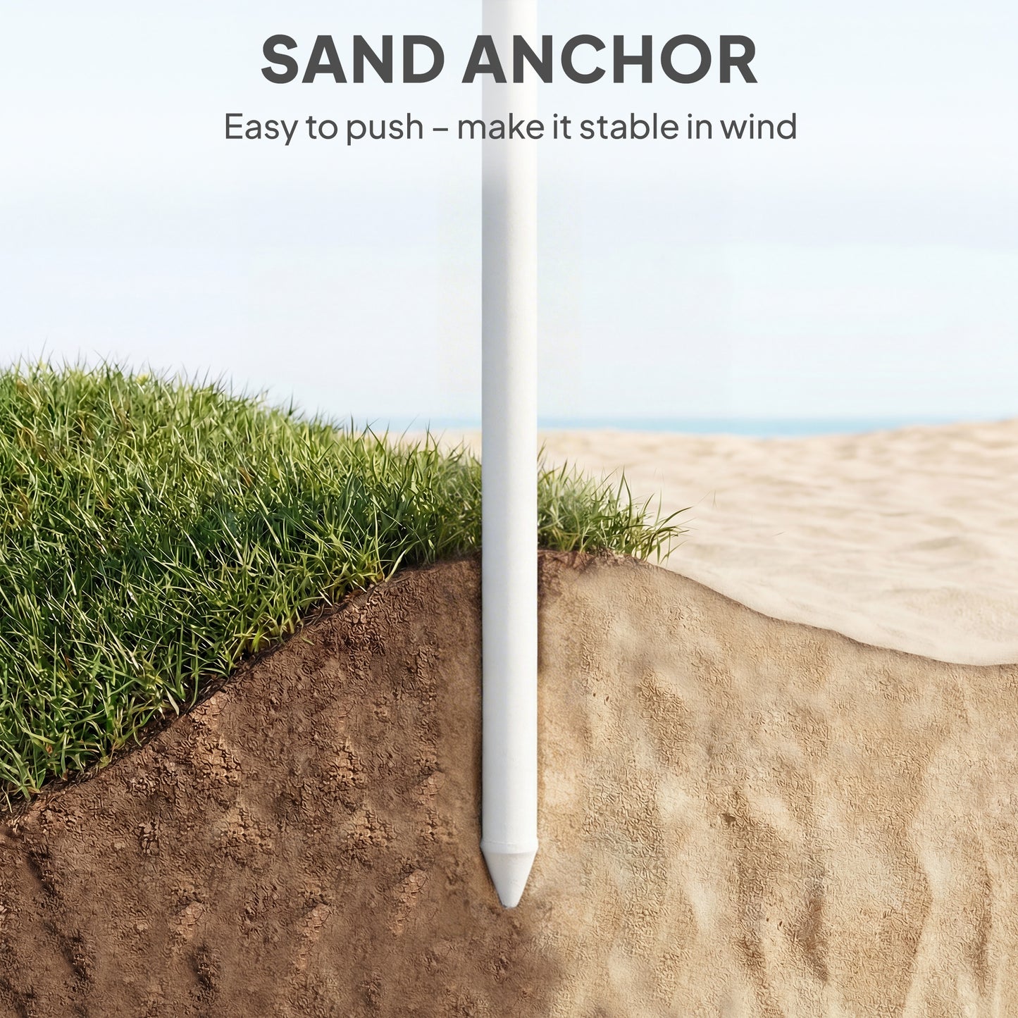 Outsunny 1.8m Beach Umbrella Parasol With Sand Anchor Portable Tilting Garden Adjustable Height Green