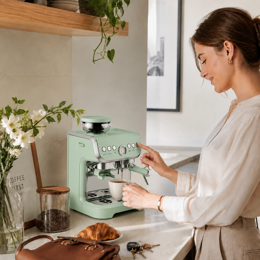 HOMCOM Bean To Cup Coffee Machine With Integrated Grinder And Steam Wand 15 Bar Pressure Light Green