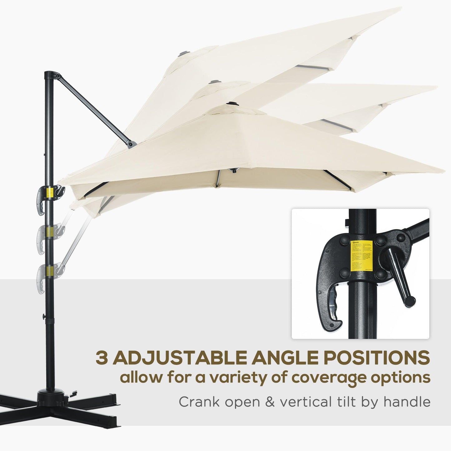 Outsunny Square Cantilever Roma Parasol 360° Rotation w/ Hand Crank, Cream White - ALL4U RETAILER LTD