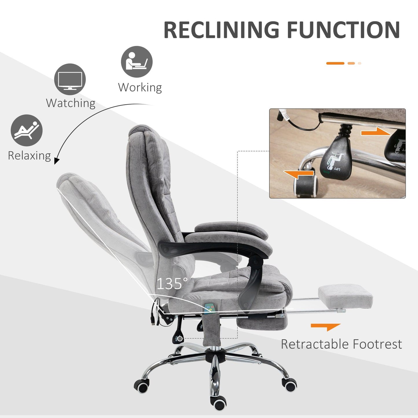 Vinsetto Heated Office Chair with Vibration Massage & Footrest - Grey - ALL4U RETAILER LTD