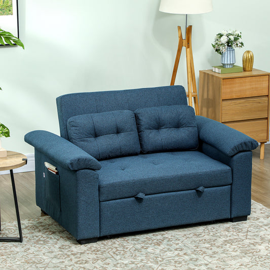 HOMCOM 2 Seater Pull Out Sofa Bed Click Clack With Pocket Springs Convertible Sofa Couch Blue Pillows And Side Pockets