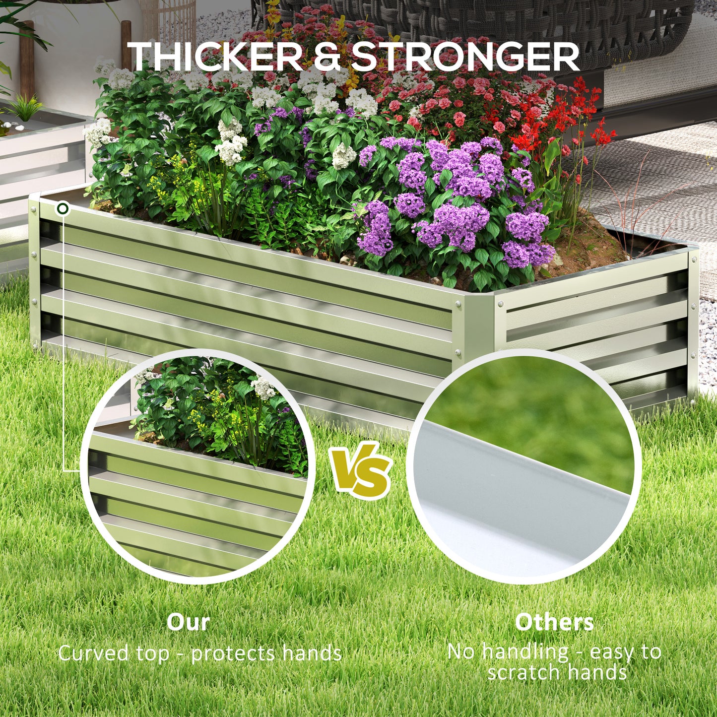 Outsunny Raised Beds for Garden Galvanized Outdoor Planters for Herbs and Vegetables Patio Balcony Backyard Silver