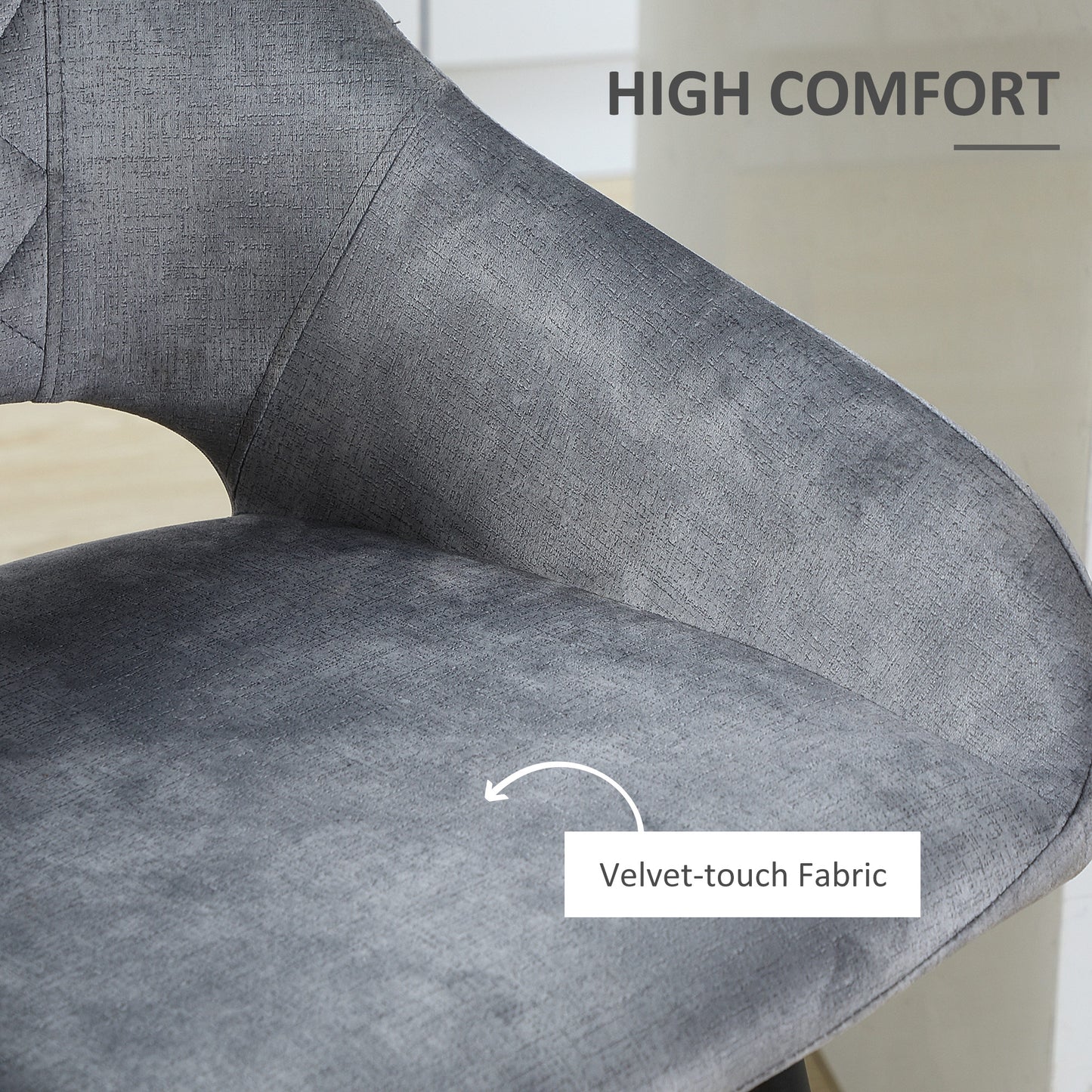 HOMCOM Bar Stools Set Of 2 Velvet Touch Fabric Counter Height Chairs With Steel Legs For Dining Area Kitchen Island Grey