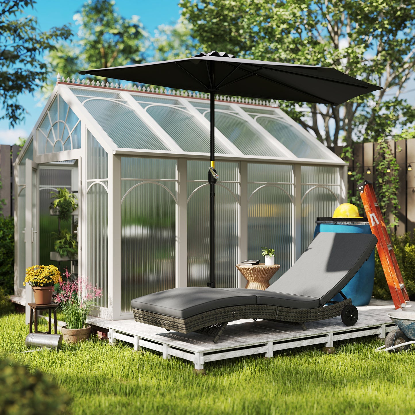 Outsunny Patio Wicker Chaise Lounge Chair Outdoor PE Rattan Sun Lounger With Adjustable Backrest And Wheels Dark Grey