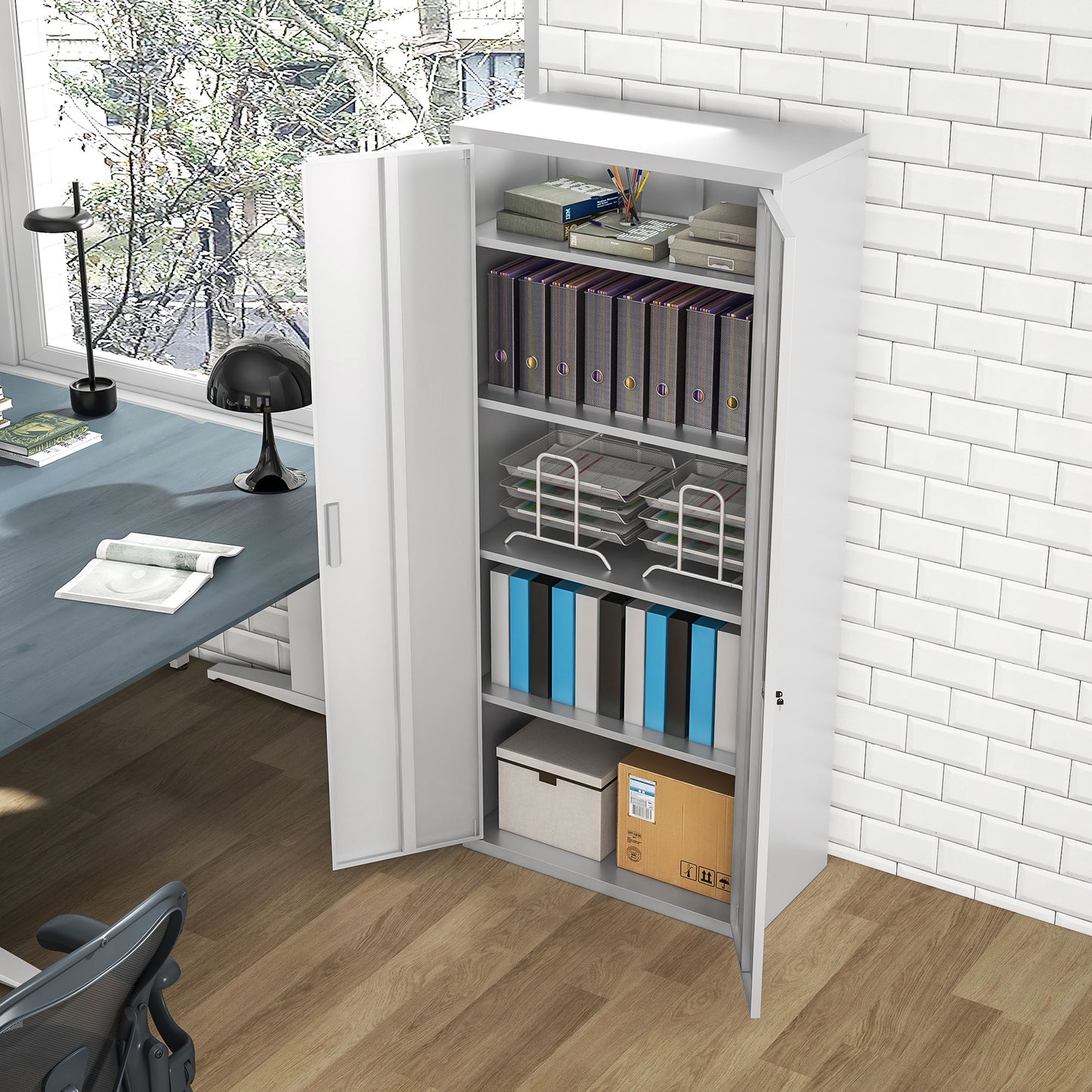 Vinsetto Stylish White Steel Filing Cabinet with Lockable Doors and Adjustable Shelves - ALL4U RETAILER LTD