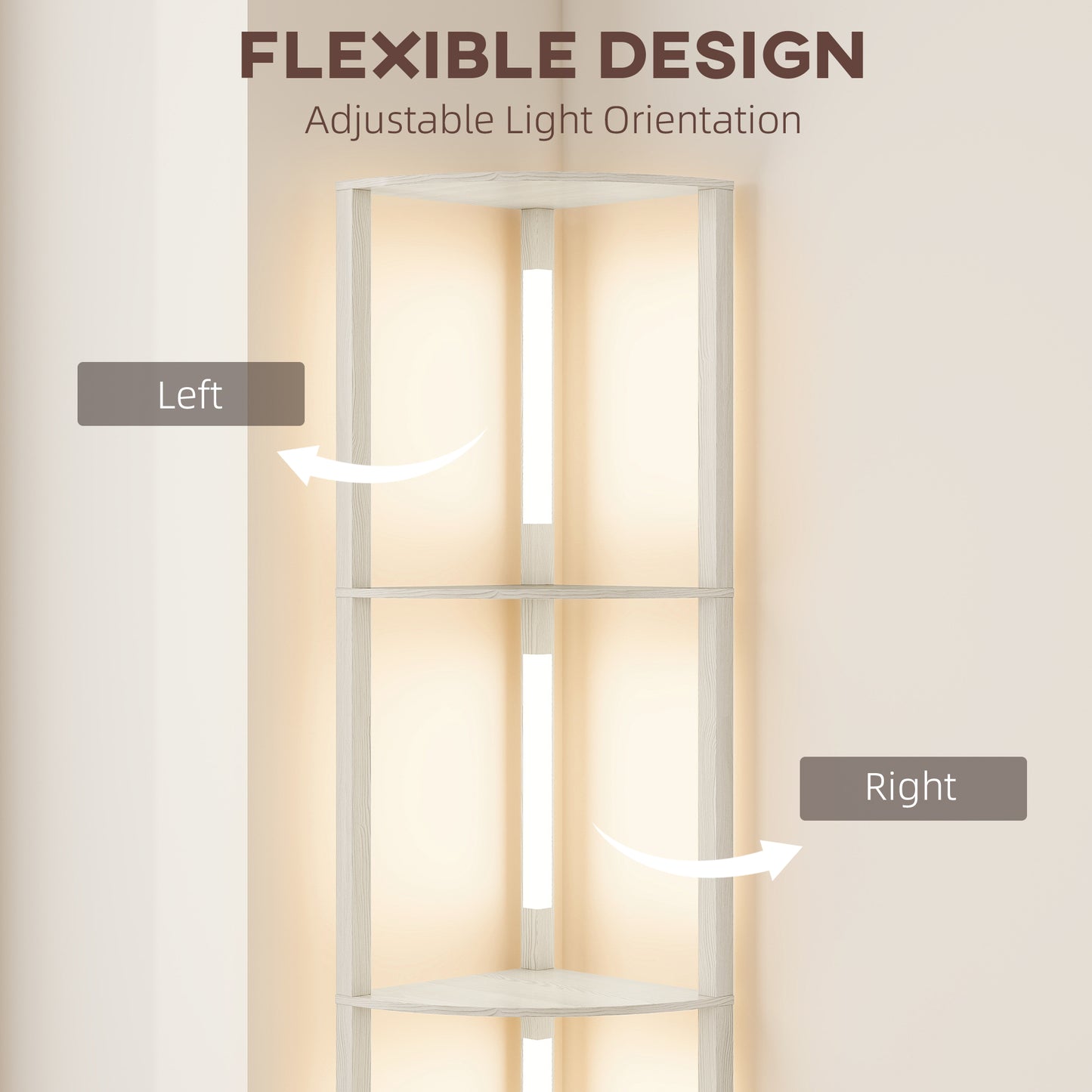 HOMCOM 4 Tier Corner Floor Lamp With Three Level Adjustable Brightness And 3000K LED Backlight 163.5cm Tall