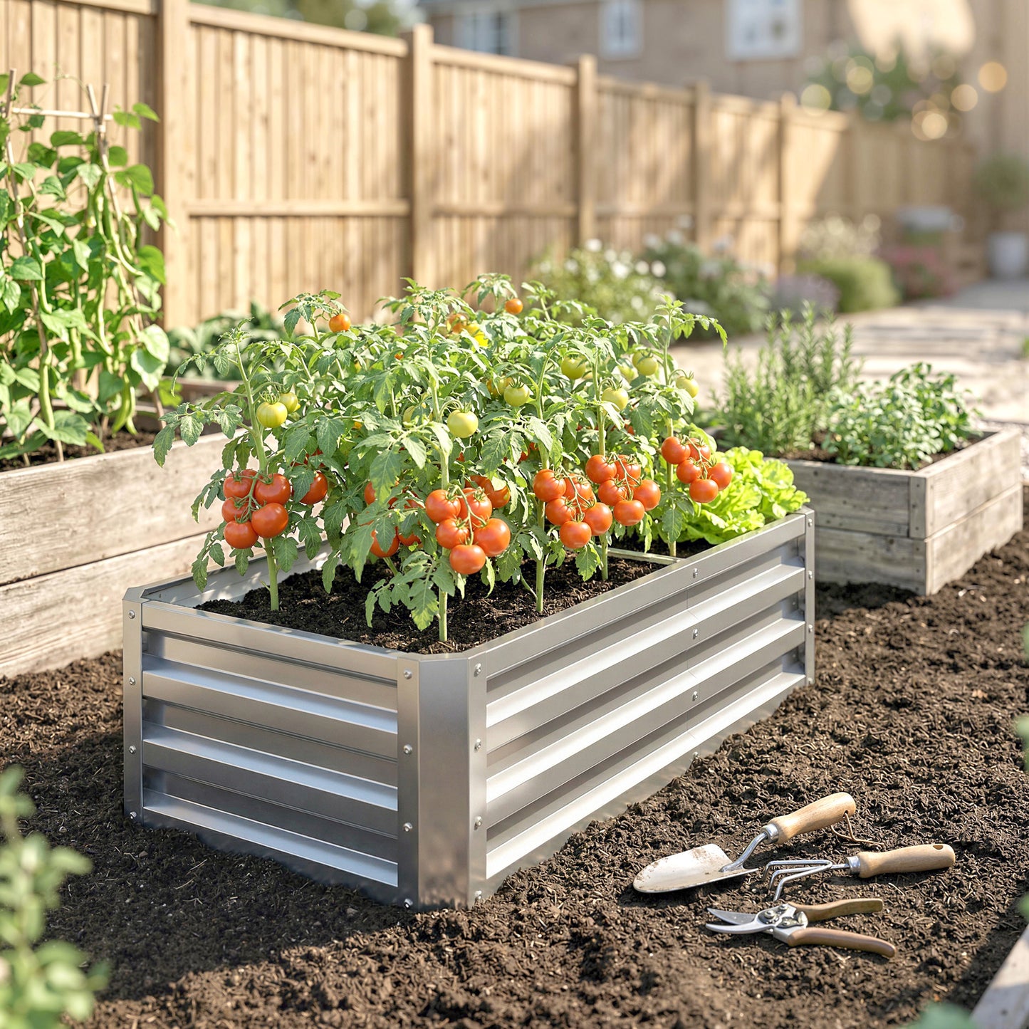 Outsunny Galvanized Raised Garden Beds For Herbs And Vegetables, Outdoor Planters For Patio Balcony Backyard, Silver