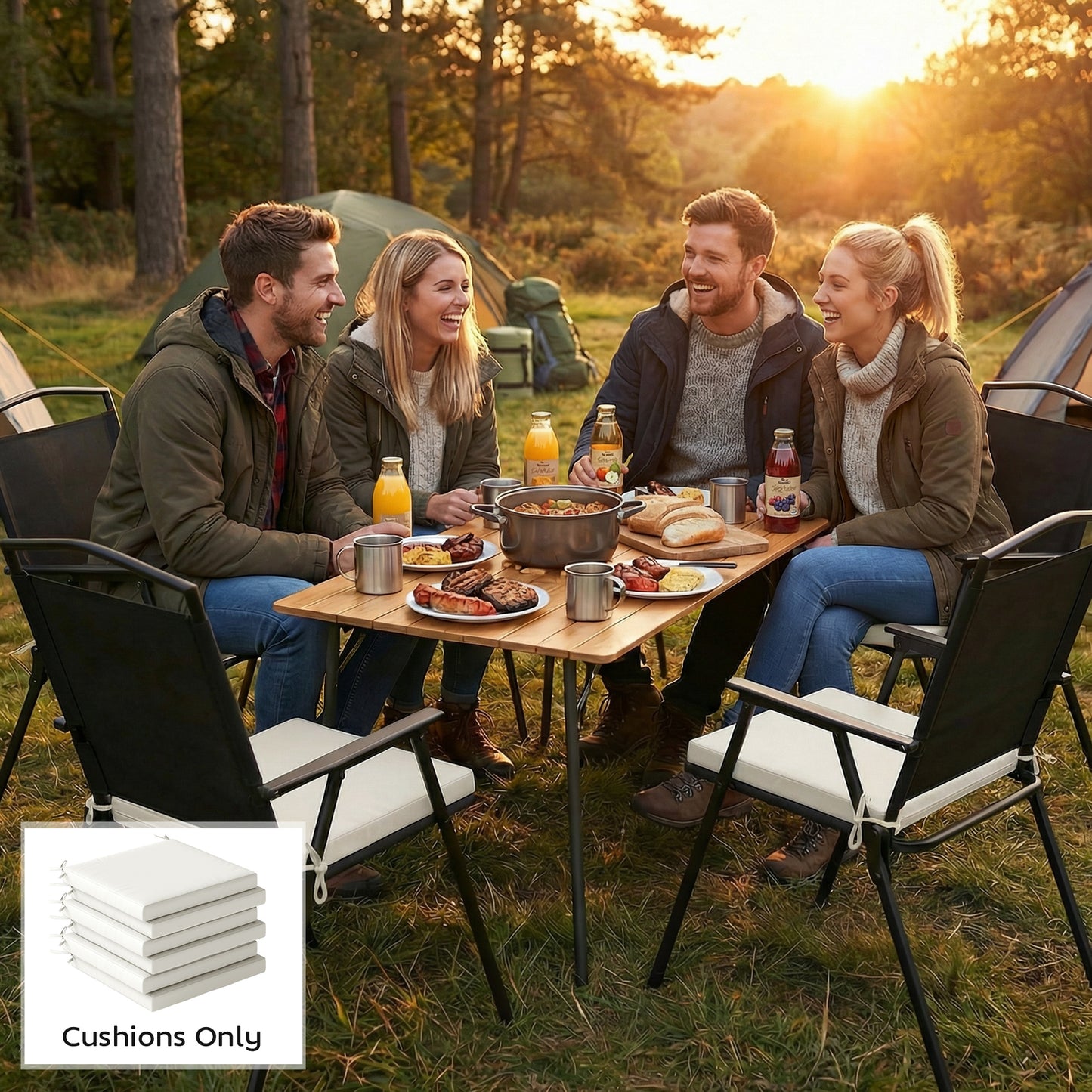 Outsunny Set Of 6 Outdoor Seat Cushions With Machine Washable Cover Water Repellent Cream White