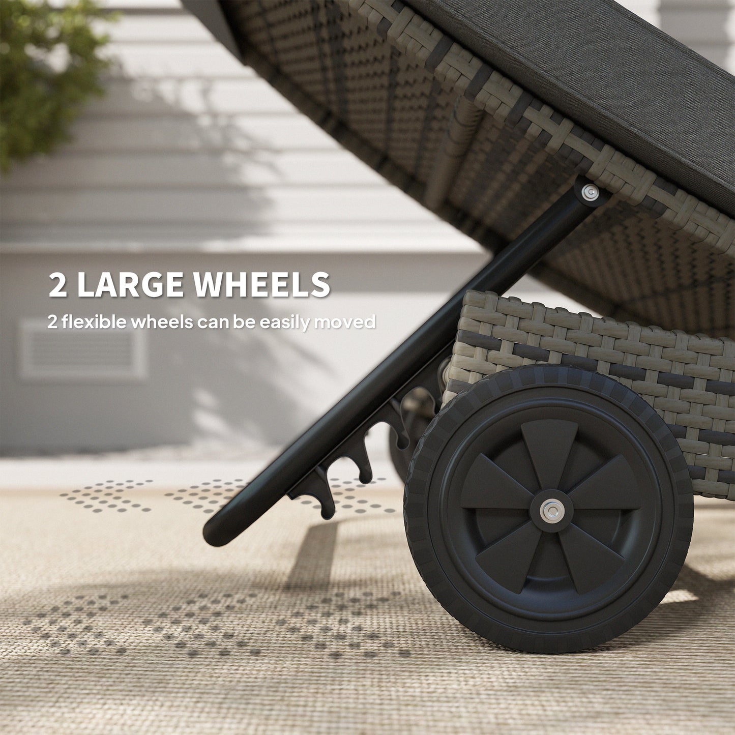 Outsunny Patio Wicker Chaise Lounge Chair Outdoor PE Rattan Sun Lounger With Adjustable Backrest And Wheels Dark Grey