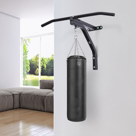 HOMCOM Heavy-Duty Wall-Mounted Punch Bag Bracket with Chin-Up Bar for MMA and Boxing Training, Black - ALL4U RETAILER LTD