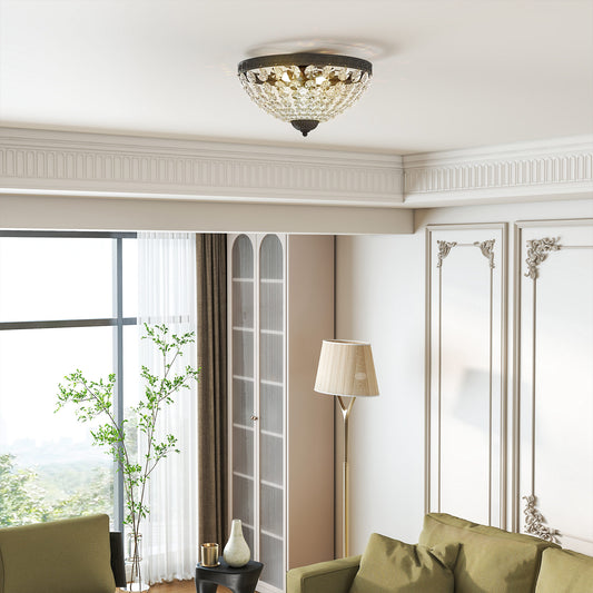 HOMCOM Crystal Chandelier Ceiling Light With 168 Octagonal Beads 2 Light Vintage Flush Mount Black